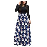 Blingko Weihnachtskleid Damen Hohe Taillen Cocktailkleid Weihnachts Muster Drucken Brautkleider Lockerer Gemütliche Freizeitkleider Langarm Abendkleid Frauenkleid Elegant Party Kostü