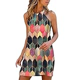 MNRIUOCII Neckholder Kleid Damen Kurz, Sexy Ärmellos Kleid Damen Sommerkleid, Boho Kleid Damen Kurz Freizeitkleid Rundhals Halfter Shirtkleid T-Shirt Bluse Tunika, Lose Lässiges Tops Minik