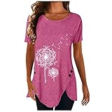 Owbb Damen T-Shirt Bedrucken Sommer Kurzarm Oberteile Motiv Tunika Shirt Pusteblume Drucken Lose Rundhals Tshirt Bluse Top