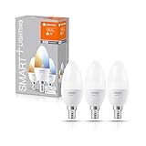 LEDVANCE Smarte LED-Lampe mit WiFi Technologie, Sockel E14, Dimmbar, Lichtfarbe änderbar (2700-6500K), ersetzt Glühlampen mit 40 W, SMART+ WiFi Candle Tunable White, 3er-Pack