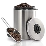 Xavax Kaffeedose für 1kg Kaffeebohnen (luftdichter Kaffeebohnen-Behälter mit Kaffee-Schaufel, Aromadose aus Edelstahl, Vorratsdose zur Aufbewahrung) silb