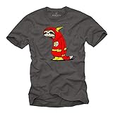 MAKAYA lustiges T-Shirt Herren - Faultier Flash - Kurzarm Rundhals große Größen Big Bang Theory Grau XL