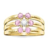 Benutzerdefinierte 6 Namensring Personalisiert 7 Geburtsstein Familienring Blumenförmige Silberring Frauen Versprechen Ring(Gold 17.5)