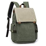 TAK Vintage Canvas Rucksack 15 Zoll Laptop Rucksack mit USB Anschluss Tagesrucksack Damen Herren für Schule Uni Büro Alltag, Cyan und Weiß