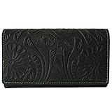 GoldenDeer XXL Geldbörse Portemonnaie, Portmonee aus Leder Frauen Damen Langbörse Geldbeutel Geldtasche Frauen Netz Design (Hill Burry Kollektion, schwarz, Blumen)