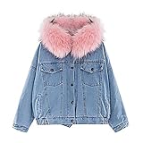 ADIOYF Denim Plus Fleecejacke Frauen Herbst Und Winter Lose Mit Kapuze Verdickt Kurz Lammwolle Baumwolljacke (Color : Pink, Size : M)