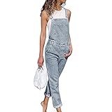 OEAK Damen Latzhose Jeans Jeanshose Trägerhose Jumpsuit Hoseanzug Overall klassisch Denim Ärmellos Playsuits mit Taschen lang Lässig (XL, Hellblau)