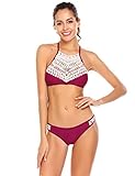 Avidlove Bikini-Set Damen Badeanzug mädchen Bikini 2017 Fashion Neckholder high Waist mit Bauchweg-Effekt Schwimmanzug mit Streifen schwarz rot blau, EU40/L, Stil 2: V