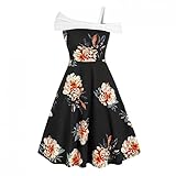 Damen Kleider Frauen Vintage Retro Blumen Drucken Prinzessin Abendkleid Hevoiok Kleidung Mode Bodycon Partykleid Ärmellos Prom Swing Kleid (Schwarzer, XL)