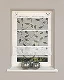 Magnetrollo Bambusoptik Blätter Ausbrenner inkl. Haken | weiß | Raffrollo mit Magnetraffung | Gardine ohne Bohren Montage direkt am Fenster | (80x130cm)