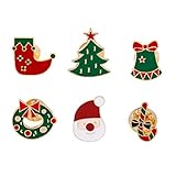 BESTOYARD Weihnachten Brosche Emaille Pins Weihnachtsbaum Glocken Stumpf Kranz Geschenk Form Abzeichen Weihnachten Deko 6 Stück