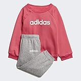 adidas Infant Linear Jogger Fleece, Unisex-Kinder-Suits, Real Pink S18/Medium Grey Heather/White, 9-12M