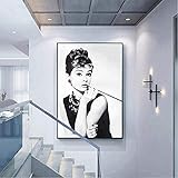 SXXRZA Druck auf Leinwand 50x70cm kein Rahmen Classic Audrey Hepburn Porträt Make-up Moderne Plakatdrucke Wandkunst Modulares Wandbild für Schlafzimmer Wohnk