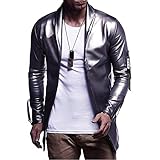 HEVÜY Herren Lederjacke softes Biker Jacke Lange Vintage Ledermantel Winter Shearling Ledermantel Jacke Leichte Kunstleder Motorradjacke Übergangsjacke Militär Fliegerjack