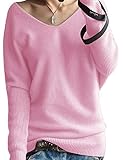 Breampot Pullover Damen Casual Winter Kaschmirimitat Pullover Strickpullover Langarm V-Ausschnitt Lose Pulli Oberteile (Rosa, Small)