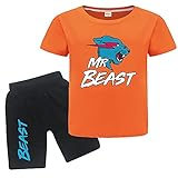 Mr Beast Lighting Cat YouTube Gamer Logo Merch T-Shirts und Shorts 2 Stück Sets Youtuber Rundhals Kurzarm Tee Top und Shorts, Orange, 7-8 J