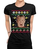 Kevin Allein Zuhause - Ugly Christmas Sweater Weihnachten Merry X-Mas Santa Claus Weihnachtsoutfit Frauen Damen T-Shirt | Schwarz | S