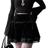 Sexy Frauen Spitze Patchwork Mini Plissee Röcke Hohe Taille Gothic Y2k Rock Punk Dark Academia ästhetische E Mädchen Kleidung - Schw