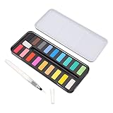 EXCEART Aquarell Malen Set Aquarell Farbe Box mit 18 Farben So- Deckel Pigment 1 Wasser Pinsel Stift 1 Schwamm für Künstler Malerei Profis Anfänger M