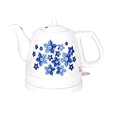 Upgrade Wasserkocher, Elektrische Keramik Schnurloser Weißer Wasserkocher Teekanne - Retro 1,0L Krug, 1000W kocht Wasser schnell für Tee, Kaffee, Suppe, Haferflocken - Abnehmbarer Boden, Trockeng