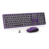 Kabellose Tastatur Maus Set, 2.4G Wiederaufladbare Tastatur und Maus Set mit Hintergrundbeleuchtung, Beleuchtete Tastatur Maus Set mit QWERTZ Layout für PC, Laptop, Tablet, L