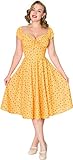 Sheen Damen Kleid Serenity Vintage Blumen Retro Swing Dress Gelb S
