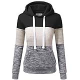 Lomelomme Kapuzenpullover Damen Mode Kordelzug Pullover mit Kapuze Freizeit Farbblock Patchwork Hoodies Sweatshirt Mit Tasche Bluse Casual Elegant Sweatshirt H