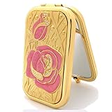 DKEE. Faltender Tragbarer Tragbarer Schminkspiegel Kosmetikspiegel Lila Rose Prinzessin Kleiner Quadratischer Spiegel Geburtstagsgeschenk Kleiner Spiegel (Color : Gold)