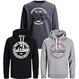 JACK & JONES Herren Kapuzenpullover Übergröße Big Plus Size Hoodie Sweatshirt Sweat Logo 2 Col 3XL 4XL 5XL 6XL 7XL 8XL (XXXXL, 3er Pack PS #56)