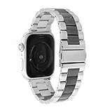 YYAN Edelstahl Armband Fit for Apple Watch 6 SE 5 4 40mm 44mm 38mm 42mm Metall Armband Armbandarmband Fit for iWatch Serie 3 2 1 (Band Color : Silver Black, Band Width : for 38mm 40mm)