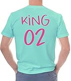 shirtdepartment - Partnerlook T-Shirts - Herren und Damen - King & Queen - Wunschname & Wunschnummer - In verschiedenen Schriftarten und Druckfarben Herren T-Shirt - türkis XL