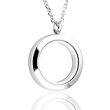 Zysta Schmuck Herren Damen Edelstah Glatt Floating Charms Sandstrahl Medaillon Locket Anhänger Halskette Unisex Kette(Rund 25mm)