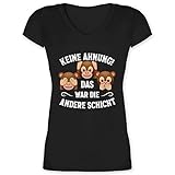 Sprüche Statement mit Spruch - Keine Ahnung das war die andere Schicht Affen weiß - M - Schwarz - t-Shirt die andere Schicht war es - XO1525 - Damen T-Shirt mit V