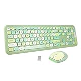 Kabellose Tastatur Maus Set, 2.4GHz Ultraslim Fullsize Funktastatur mit Maus Set, Handballenauflage, PC/Laptop, US Layout, Süßigkeiten grü