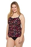 Ulla Popken Damen große Größen Übergrößen Plus Size Tankini, Flamingo-Muster, Unterbrustband schwarz 50 748012 10-50