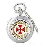 Religion Chréenne Schöne und originelle Taschenuhr, versilbert, Kreuz und Devise Templer Lupe mit Kette Die Armb