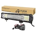 Willpower 252W LED Arbeitsscheinwerfer Bar Combo 18 Zoll Reflektor Offroad Scheinwerfer Arbeitslicht – Triple Reihe LED Zusatzscheinwerfer Leuchtbalken mit Kabelbaum für UTV ATV SUV LKW Trak