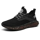 AONEGOLD Herren Damen Turnschuhe Atmungsaktiv Leichte Laufschuhe Outdoor Fitness Running Sportschuhe Walkingschuhe Bequem Freizeit Sneaker Schwarz Größe 46