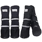 HelloPet Hundestiefel, wasserdicht, warmes Futter, rutschfeste Gummisohle, für alle Jahreszeiten, 4 Stück (XL, schwarz)