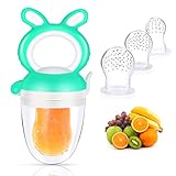 Oladwolf Fruchtsauger Baby & Kleinkind, Silikon Schnuller Beißring ab 3 Monate, BPA frei Obstsauger Baby mit 3 Größen Sauger Ersatz für Obst, Beikost, Baby Essen, Gemüse und Zahnungshilfe Baby, Grü