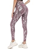 ATTRACO Damen Leggings mit hoher Taille, Schlangenleder, Bauchkontrolle, Workout, Laufen, Yoga, Hose mit Tasche, Rosa-Schlange, M