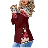 Zldhxyf Damen Farbstoff Drucken Langarmshirt Bunter Sweatshirt V-Ausschnitt Kreativer Freizeitshirt Weich Herbst Bluse Tops Oberteile KontrastfarbeSpleißen Knöp