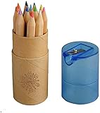 WPRO 12x Kinder Mini - Buntstifte 12 Stück Toby | Geburtstag | Geschenk | Mitgebsel | Schule | Holz, Dose & Anspitzer – Werbeproduk