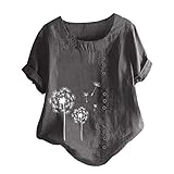 Tuniken Leinen Mädchen Top Mode Blusen Casual Rundhals Shirt Schmetterling Druck T-Shirt floryday Damenmode Leinen T Shirt Grau #20 M