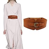 AWOCAN Frauen Leder PU Elastisch Stretch Korsett Cinch Gürtel Print Retro Cinch Wide Waist Belt, camel, O