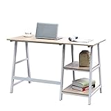 sogesfurniture Schreibtisch mit 2 Ablagen, 120x60cm Computertisch Büromöbel PC Tisch Bürotisch Arbeitstisch für Zuhause Büro, aus Holz und Stahl, Weiß Ahorn BHEU-Tplus-MO