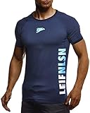 Leif Nelson Gym Herren Fitness T-Shirt Slim Fit Moderner Männer Bodybuilder Trainingsshirt Kurzarm Top Herren Sport T-Shirt - Bekleidung für Bodybuilding Training LN06279 D.Blau-Türkis Larg