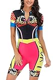 LafyKoly Damen-Badeanzug, einteilig, Surfen, Langarm, Rashguard, Boyleg, athletisch, Bademode, schwarz/rot, X-Larg