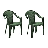 INDA-Exclusiv 2er Set Kunststoff Stapelstuhl Gartenstuhl Rattan-Optik Bistrostuhl Gartensessel stapelbar Balkonmöbel Gartenmöbel Grün I