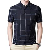 Chyoieya Plaid Poloshirt für Herren Kurzarm Mode Streifen Sommer Dünn Hemd Business Casual Poloshirt Hipster Gr. M, marineb